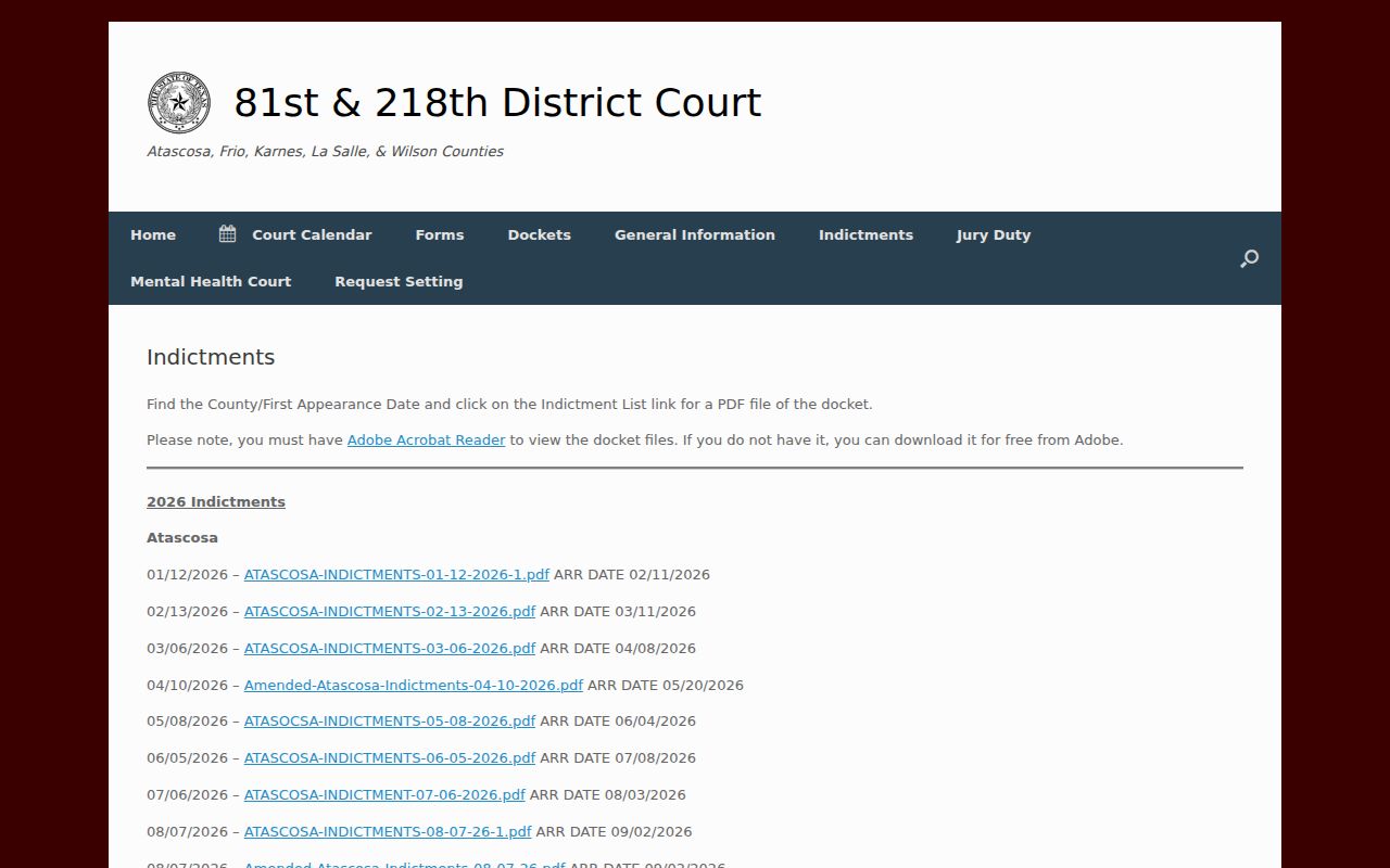 La Salle County criminal docket indictment selection page